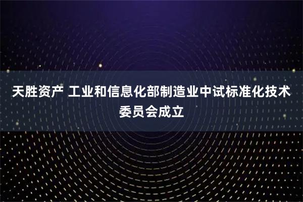 天胜资产 工业和信息化部制造业中试标准化技术委员会成立